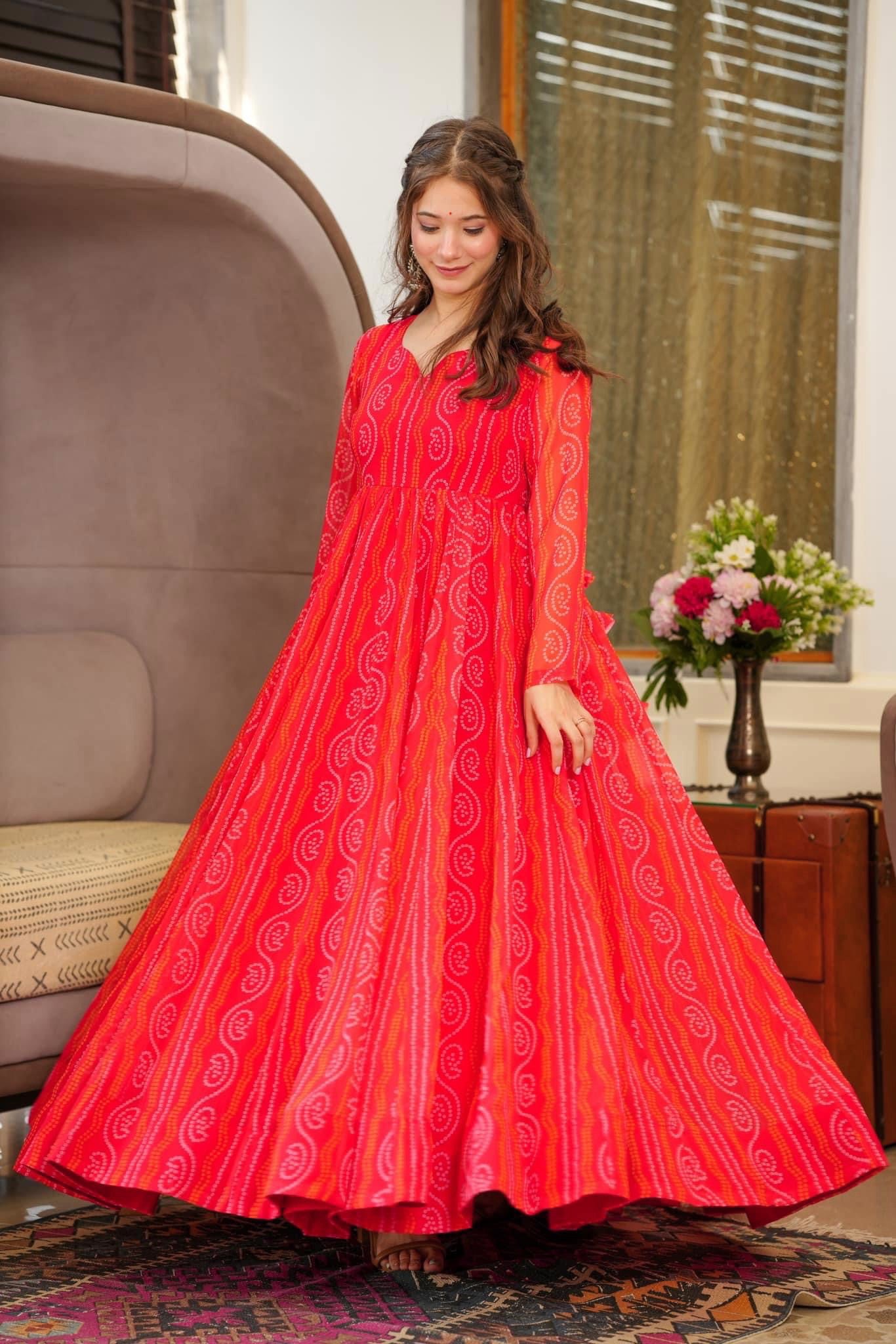 Red Beautiful Full Flare Gown for Women EKNO