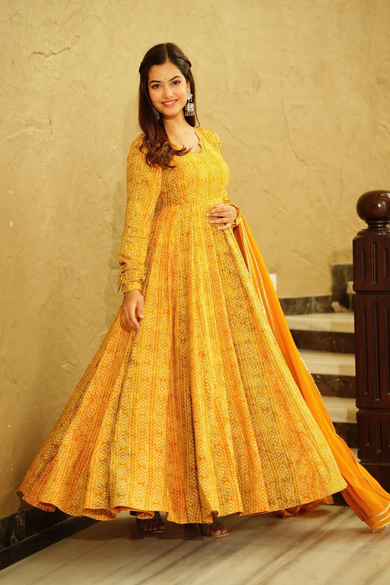 Yellow Beautiful Full Flare Gown for Women EKNO