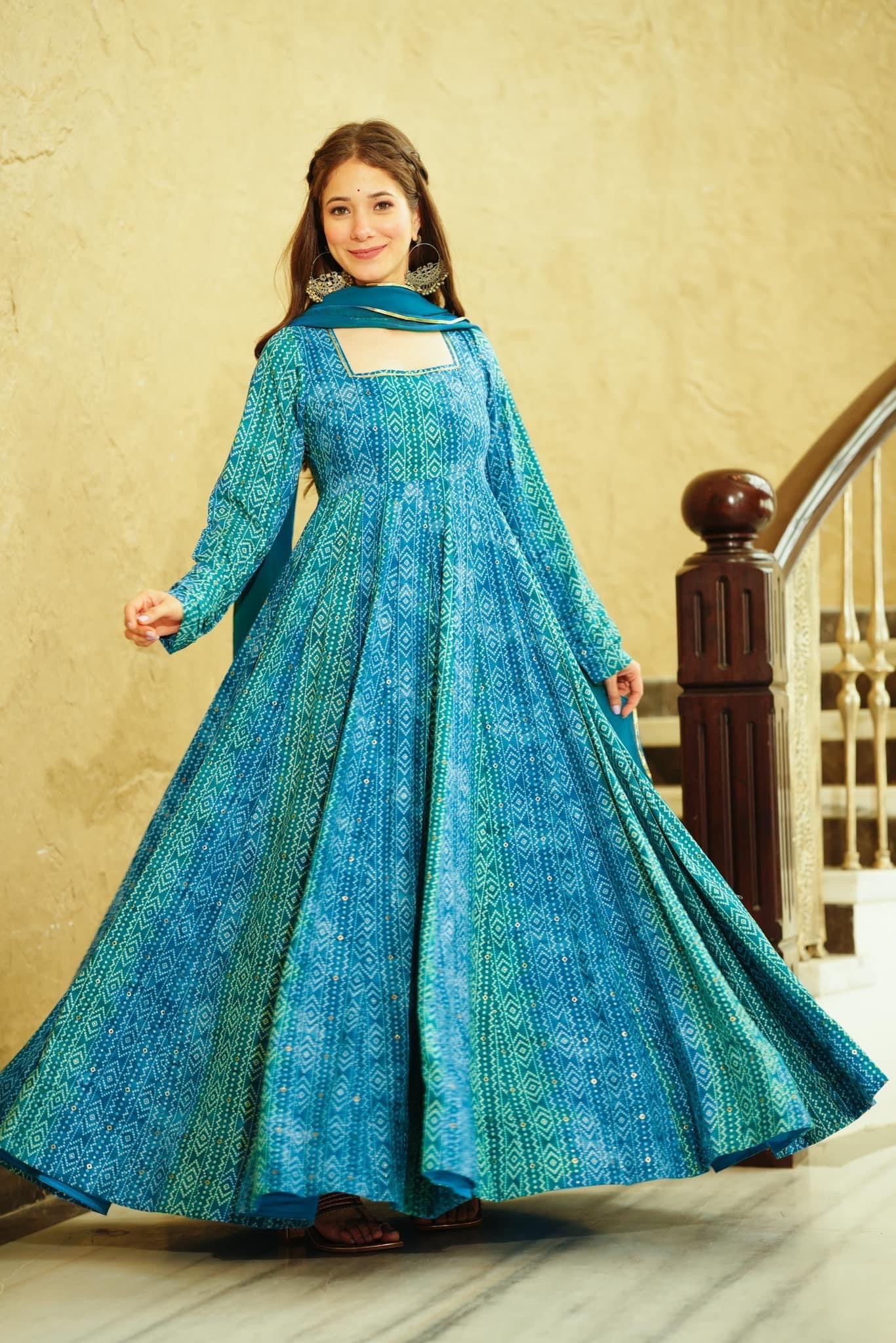 Blue Beautiful Full Flare Gown for Women EKNO