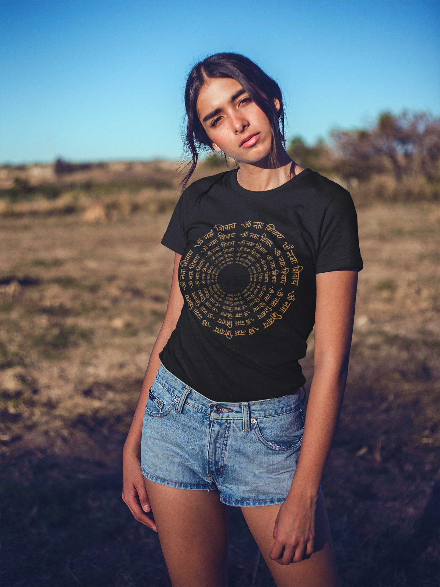 Women Round Neck Black T-Shirt Om Namah Shivay