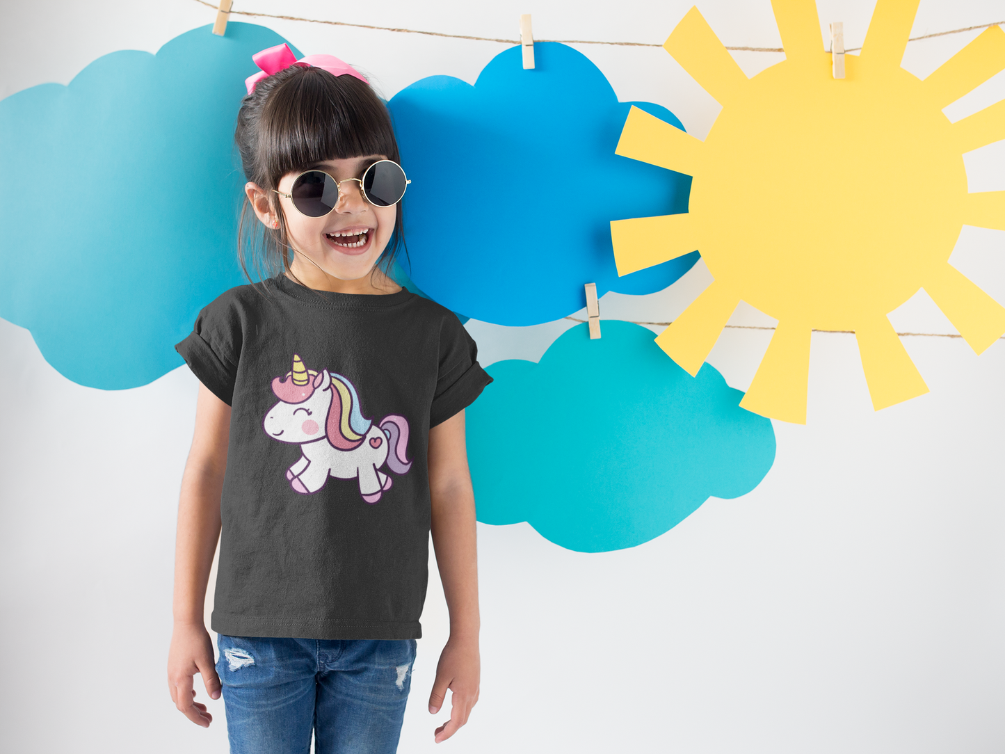 Toddlers Round Neck Black T-Shirt Unicorn (Age 0-6 yrs)