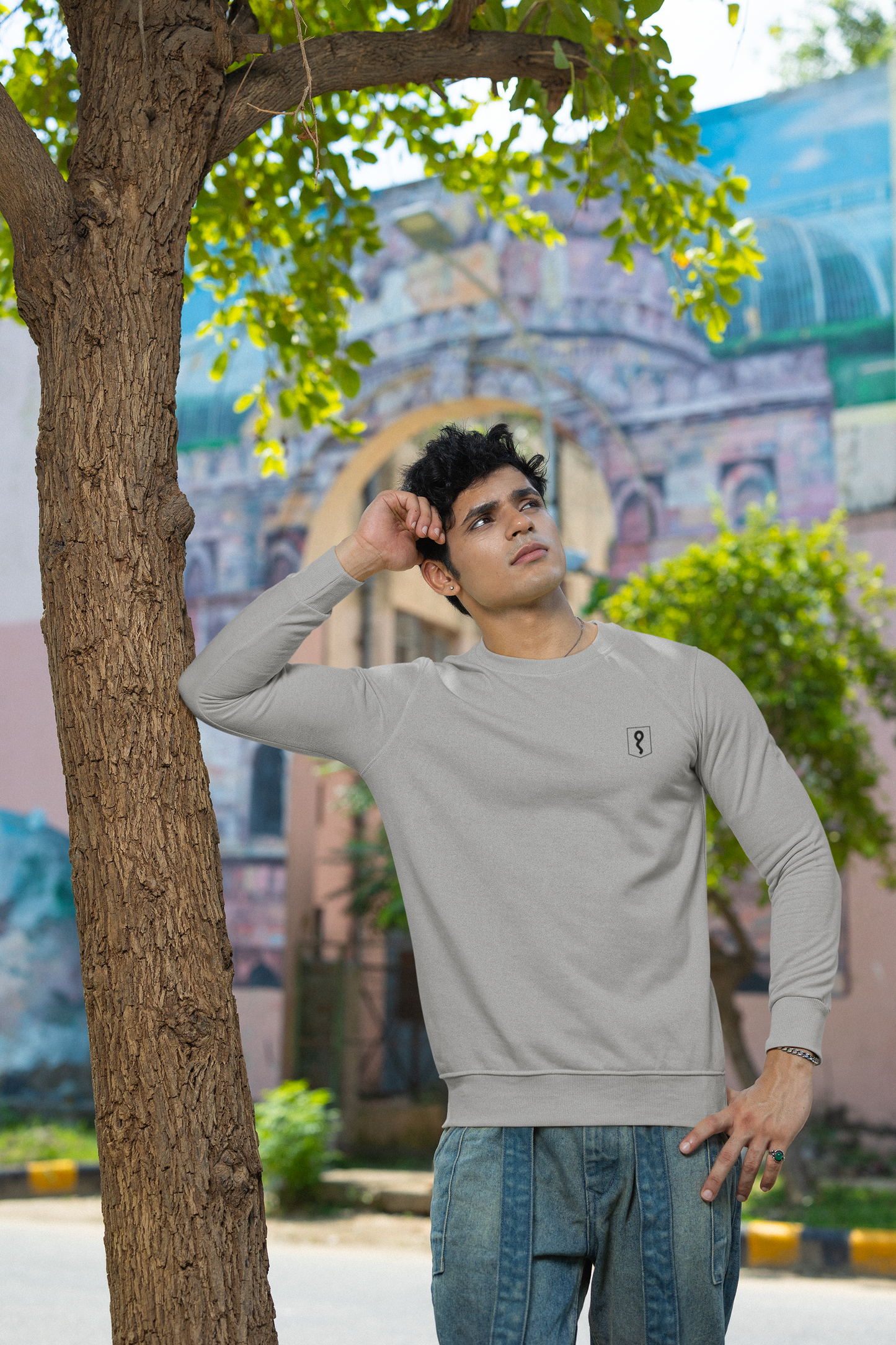 Men Grey Solid Sweatshirt