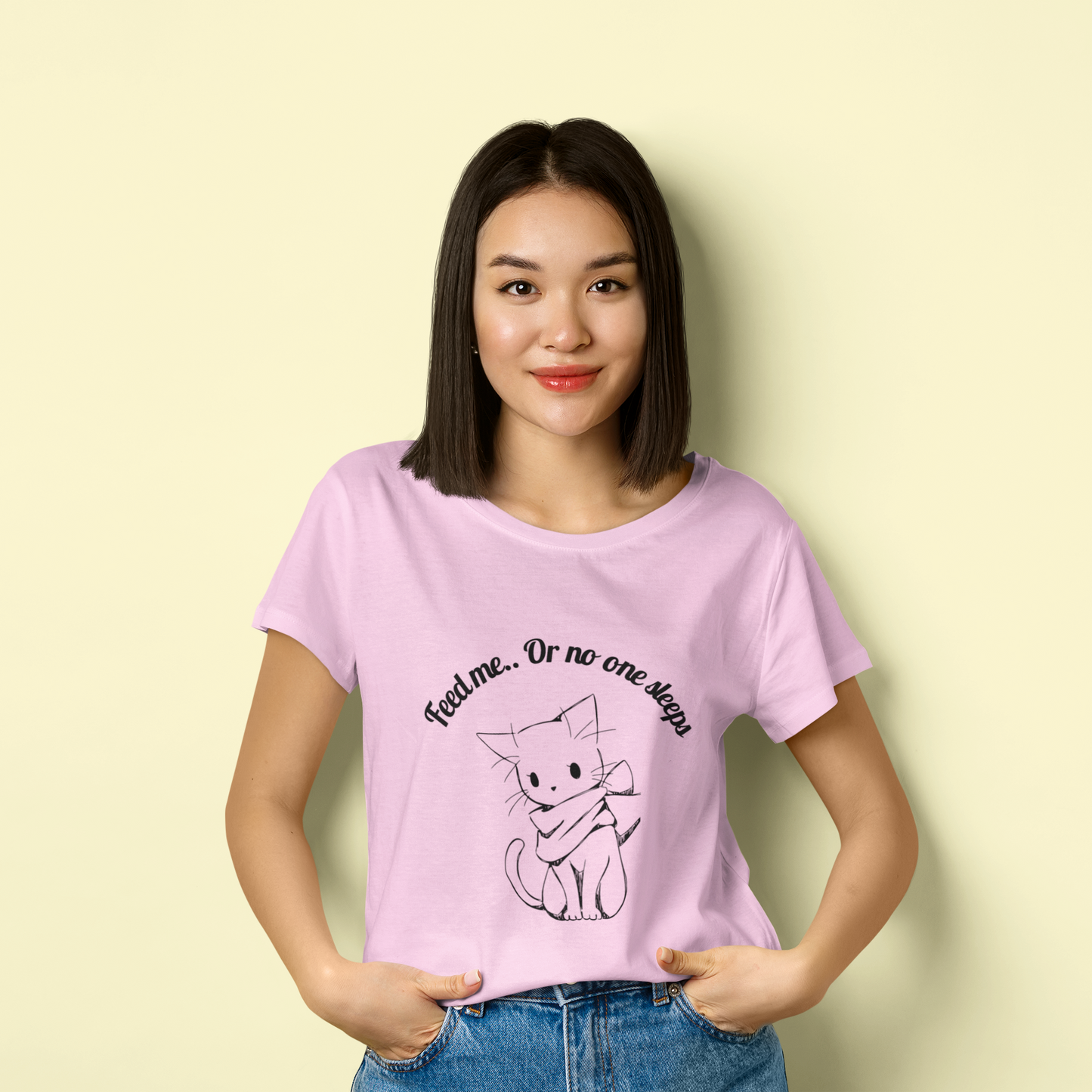 Women Round Neck T Shirt Feed Me