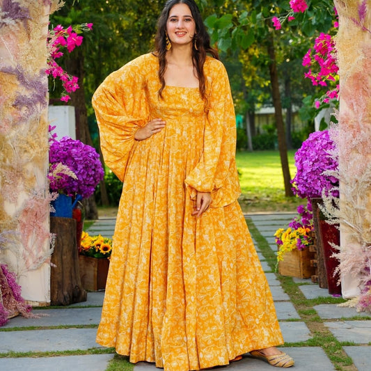 Yellow Beautiful Full Flare Gown for Women