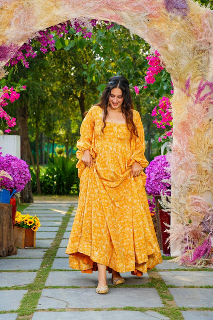 Yellow Beautiful Full Flare Gown for Women