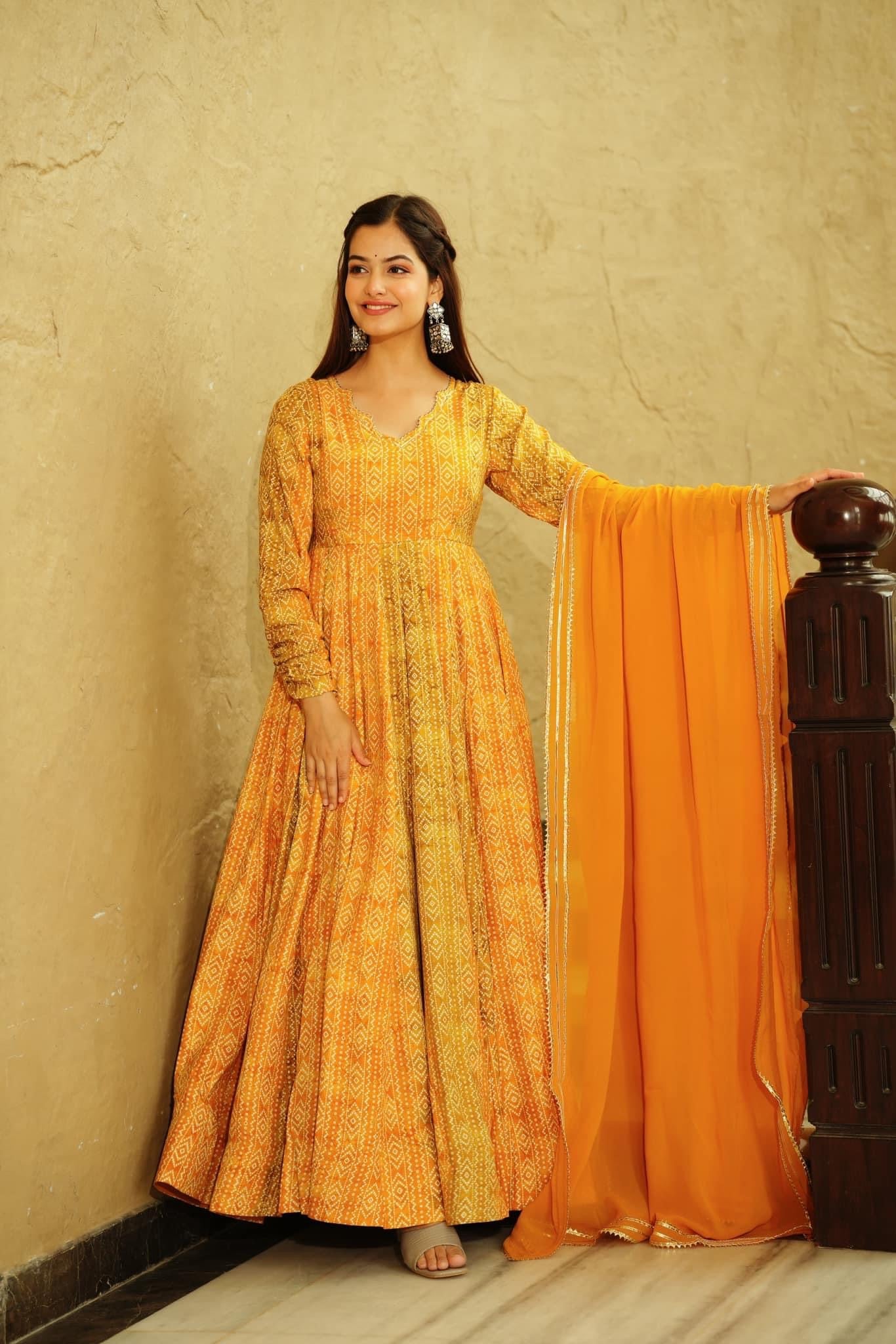 Yellow Beautiful Full Flare Gown for Women