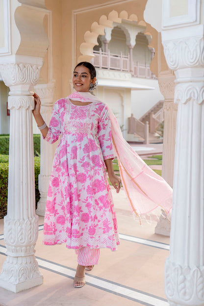 Pink Women Rayon Kurta Pant Dupatta Set