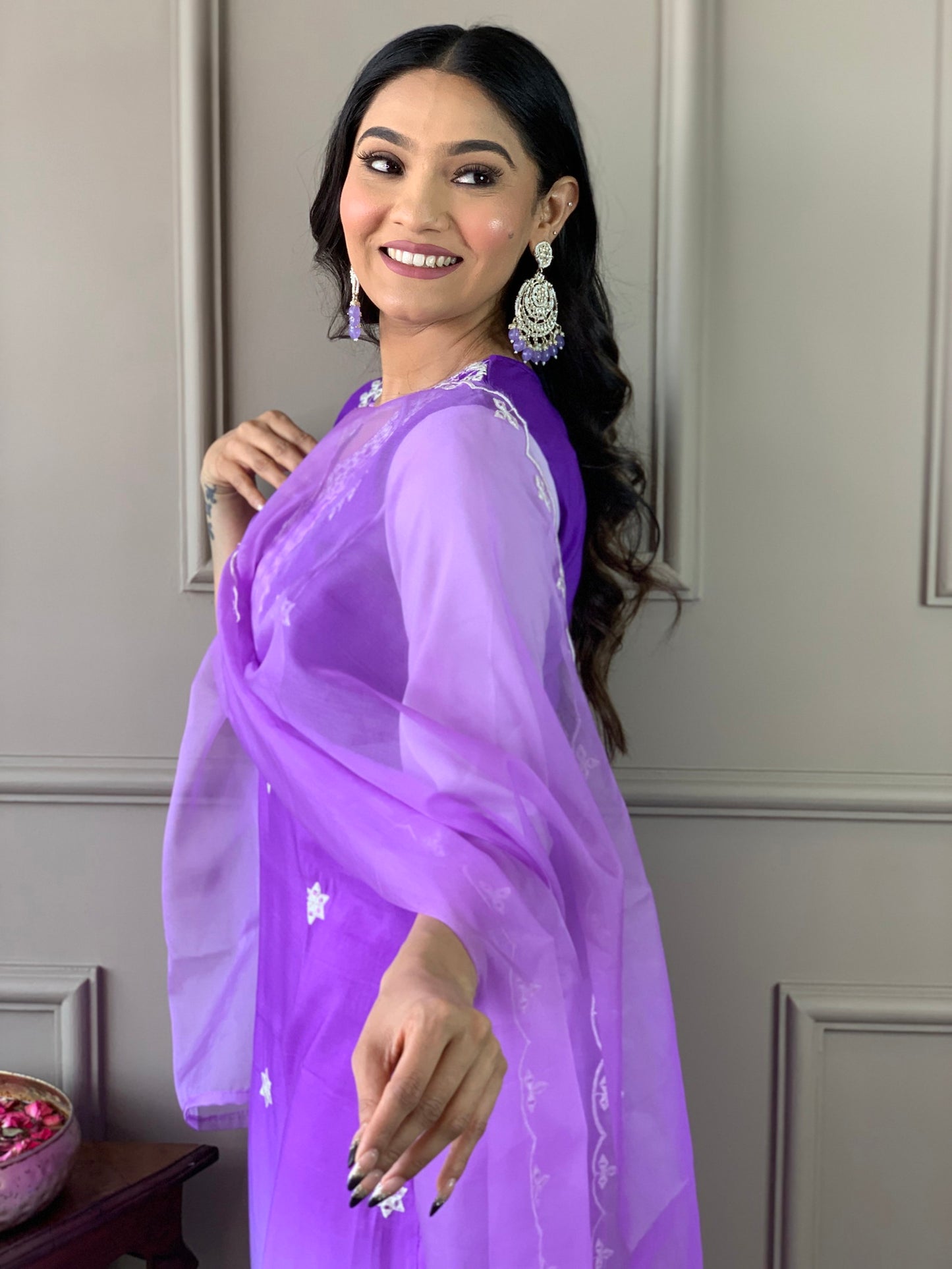 Lavender Embroidered Kurta Set with Dupatta