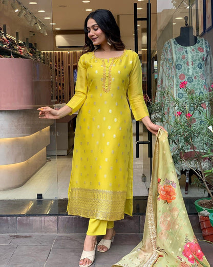 Beautiful Organza Kurta Set with Floral Dupatta