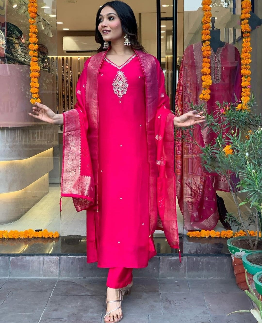 Rani Kurta Set with Bottom and Beautiful Dupatta