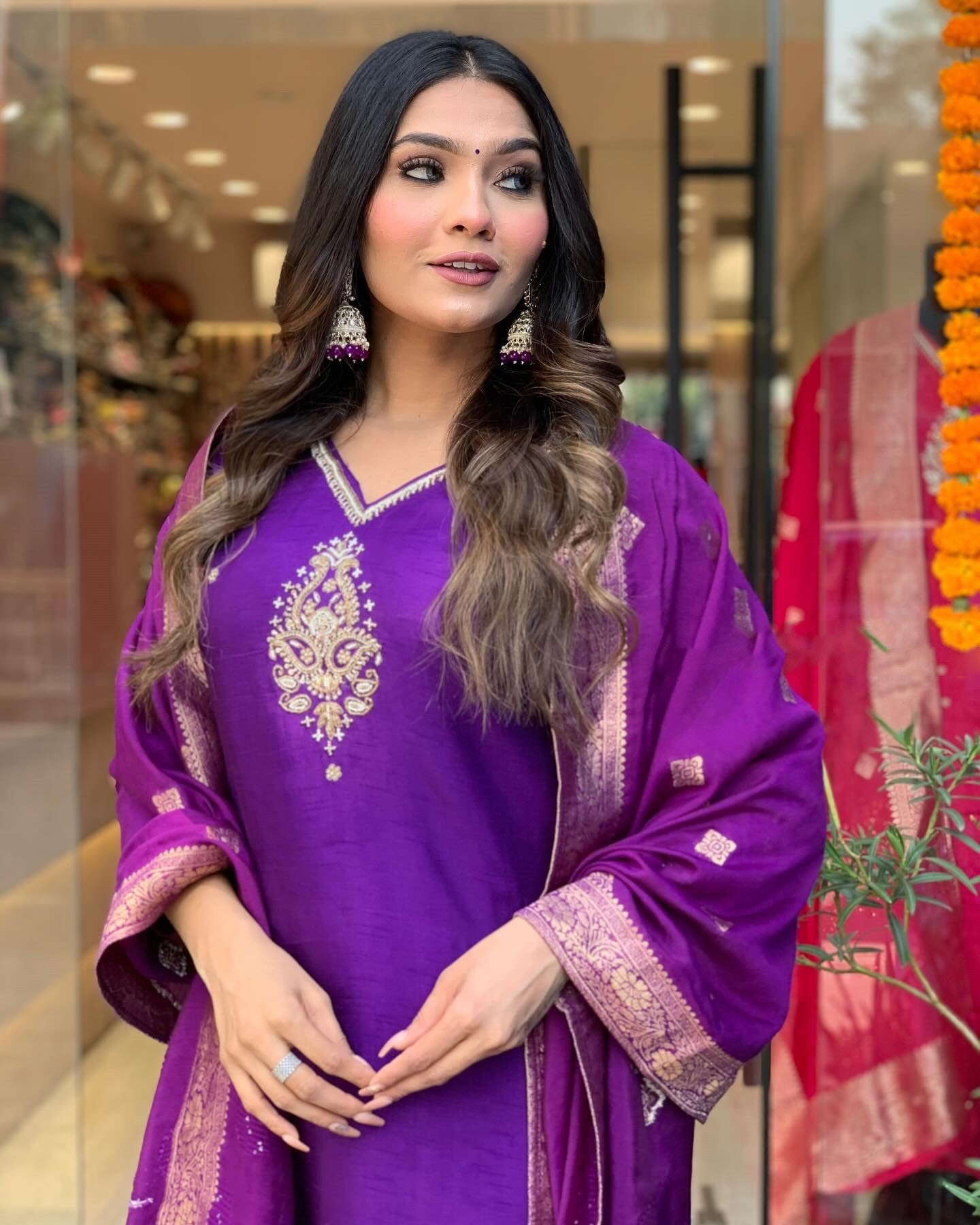 Purple Kurta Set with Bottom and Beautiful Dupatta