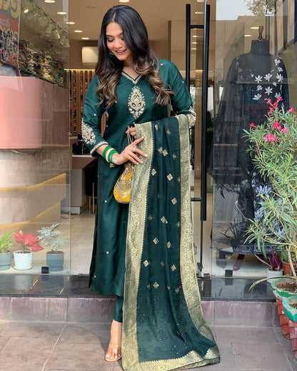 Green Kurta Set with Bottom and Beautiful Dupatta