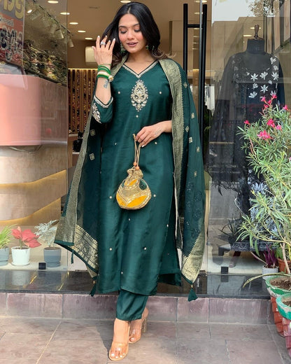 Green Kurta Set with Bottom and Beautiful Dupatta