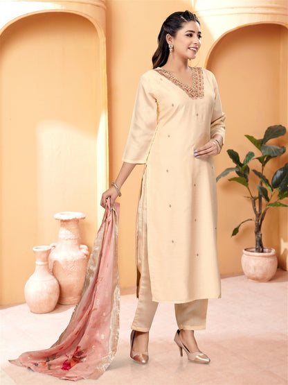 Designer Kurta Set with Pants and Floral Dupatta