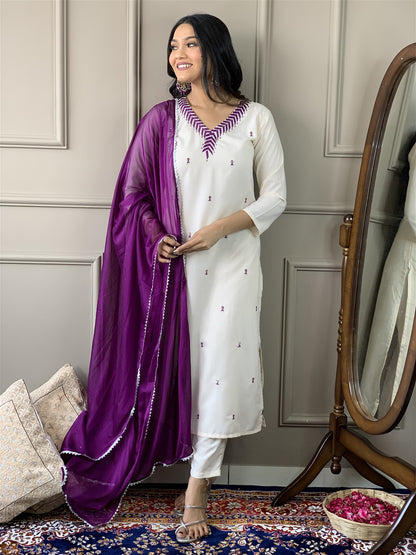 Designer Kurta Set with Pants and Plain Dupatta