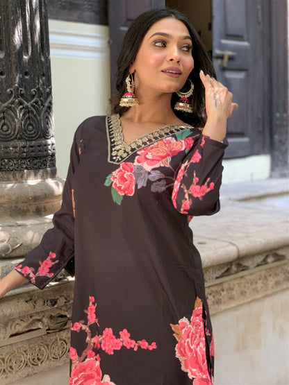 Designer Floral Kurta Set with Bottom and Dupatta