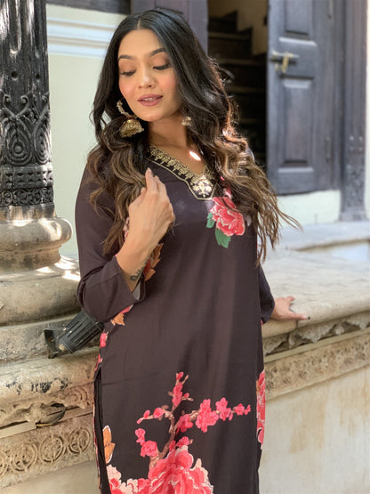 Designer Floral Kurta Set with Bottom and Dupatta