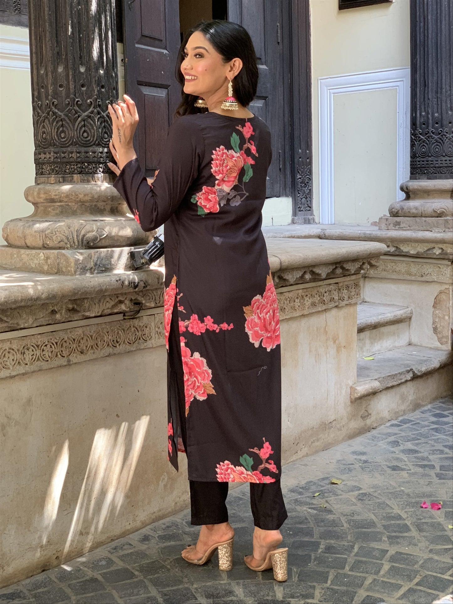 Designer Floral Kurta Set with Bottom and Dupatta