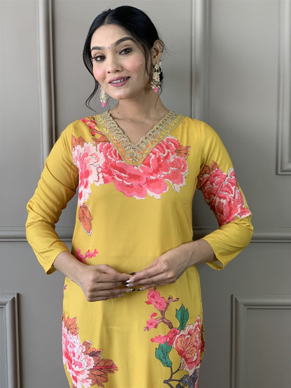 Designer Floral Kurta Set with Bottom and Dupatta