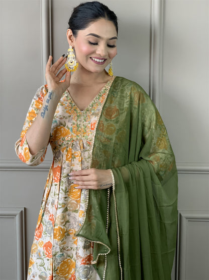 Alia Pattern Kurta set with Pants and Dupatta