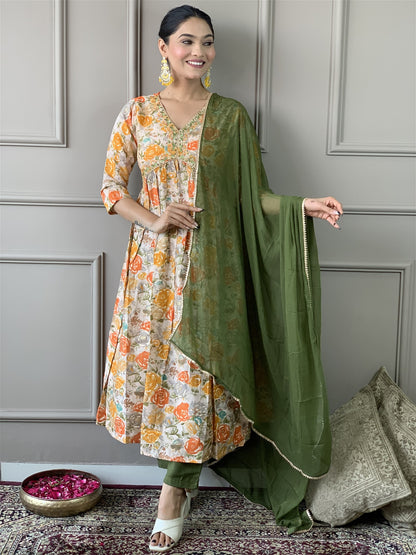 Alia Pattern Kurta set with Pants and Dupatta