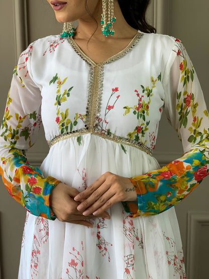 Alia Pattern Floral Kurta Set with Border Dupatta