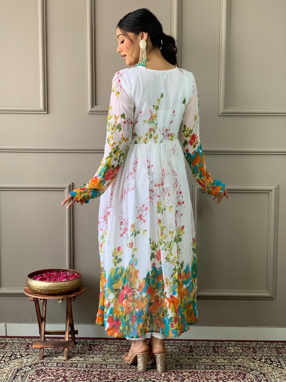 Alia Pattern Floral Kurta Set with Border Dupatta