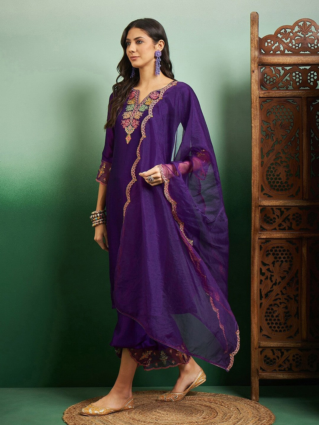 Party Wear Embroidered Chanderi Kurta Set with Dupatta