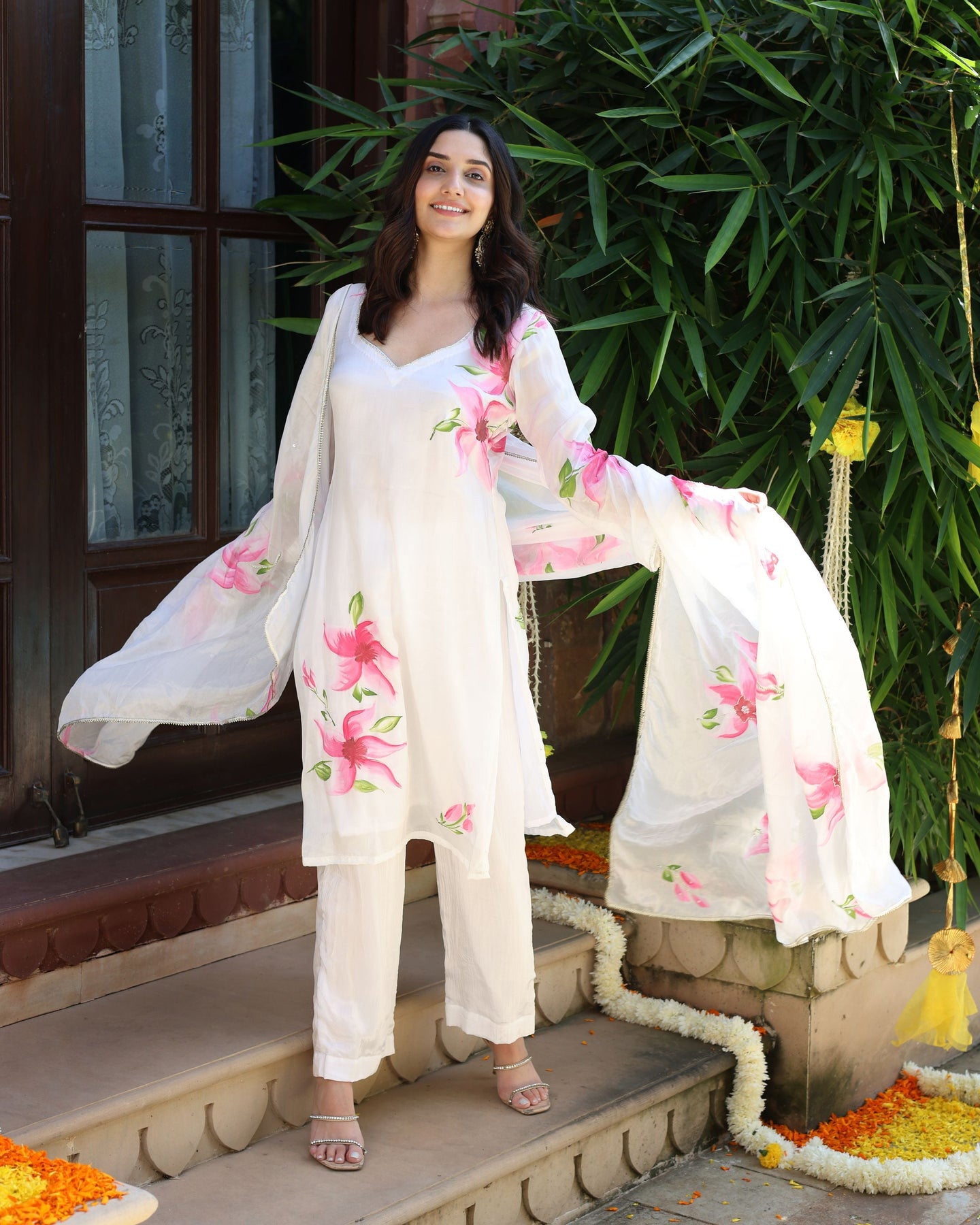 Pure White Tebby Silk Kurta Set with Dupatta