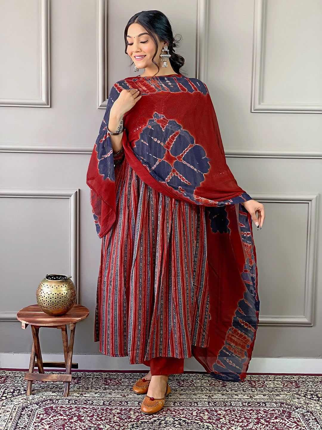 Embroidered Pure Cotton Kurta Set with Bottom and Dupatta