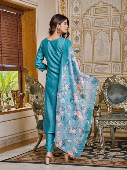 Women Embroidered Chanderi Kurta Set with Dupatta