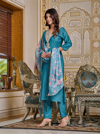 Women Embroidered Chanderi Kurta Set with Dupatta