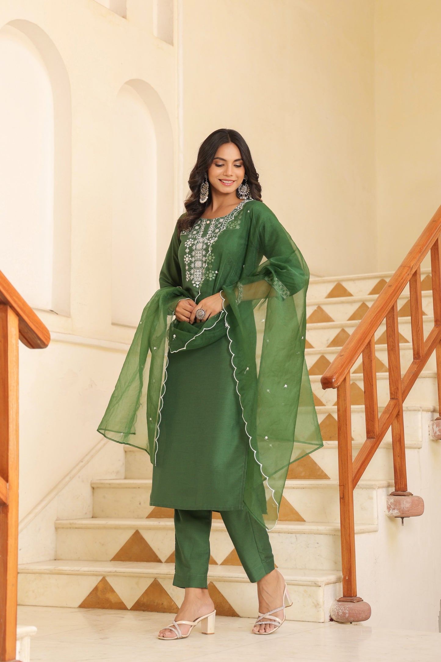 Green Embroidered Kurta Set with Dupatta