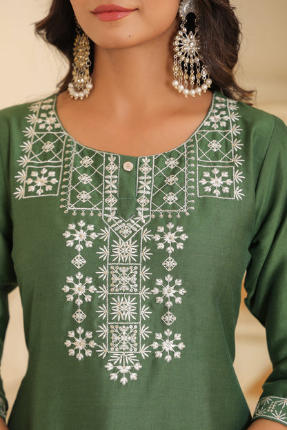 Green Embroidered Kurta Set with Dupatta