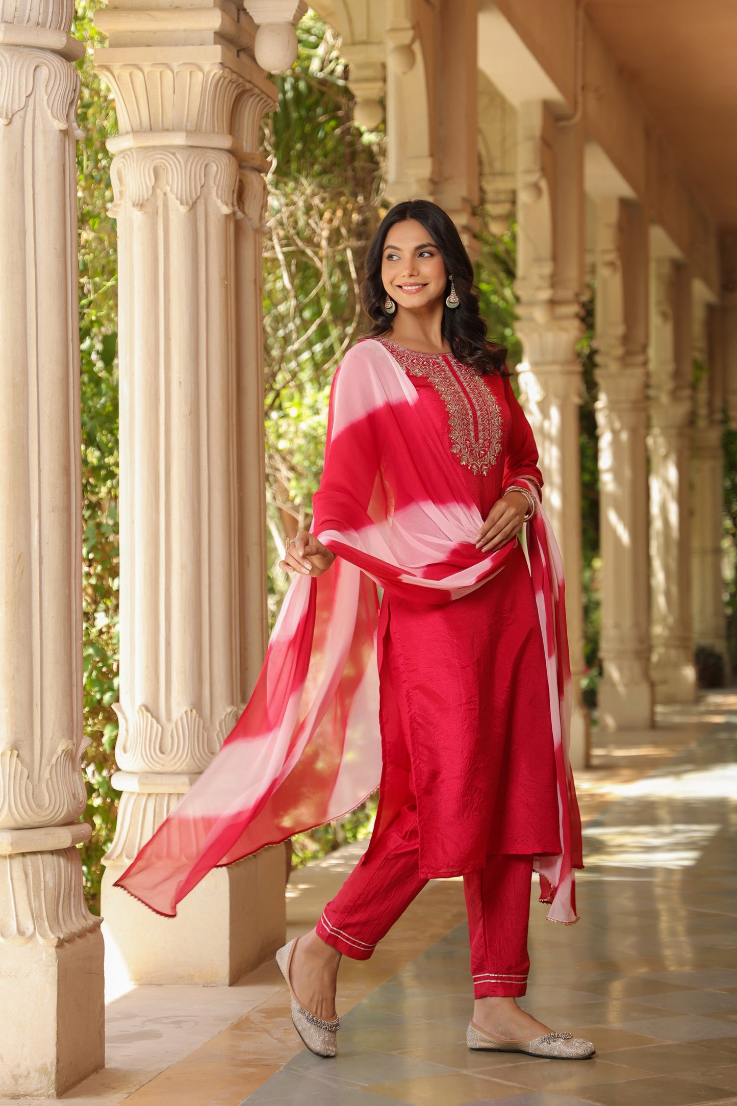 Fuchsia Pink Embroidered Designer Kurta Set with Dupatta