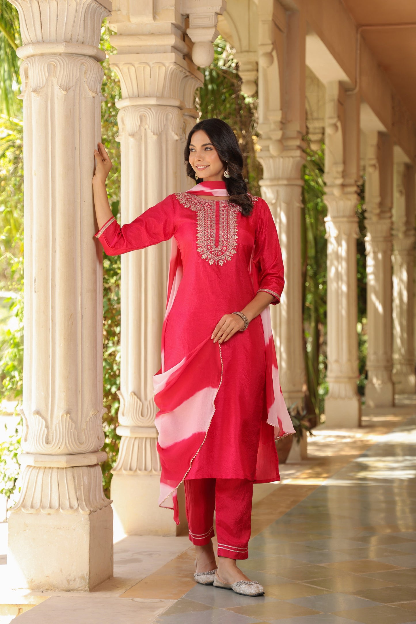 Fuchsia Pink Embroidered Designer Kurta Set with Dupatta