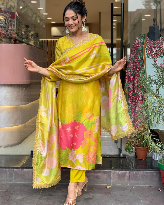 Yellow Beautiful Kurta Set with Dupatta