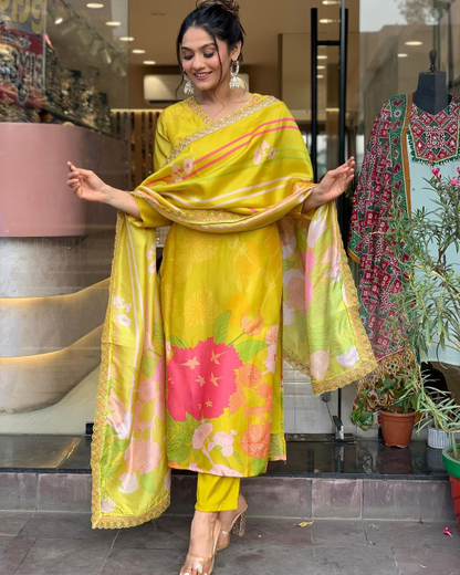 Yellow Beautiful Kurta Set with Dupatta