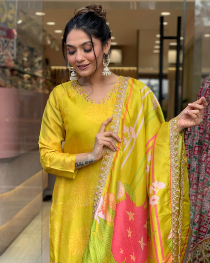 Yellow Beautiful Kurta Set with Dupatta