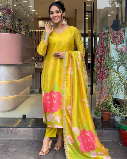 Yellow Beautiful Kurta Set with Dupatta