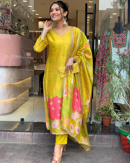 Yellow Beautiful Kurta Set with Dupatta