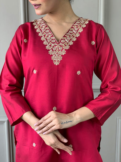 Beautiful Maroon Kurta Set with Cutwork Dupatta