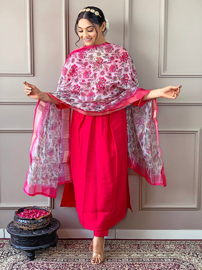 Pink Alia Pattern Kurta Set with Floral Dupatta