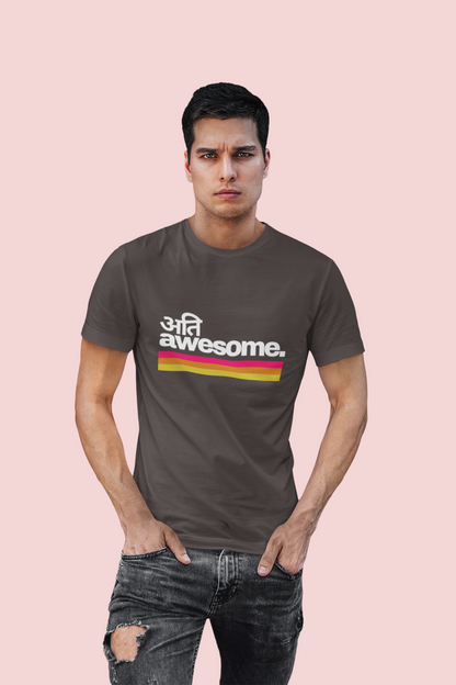 Men Round Neck Grey T-Shirt अति Awesome