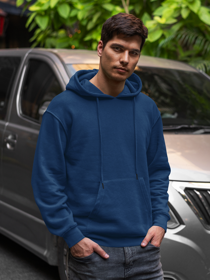 Men Navy Blue Solid Hoodie