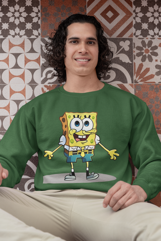 Men Olive Green Sweatshirt Spongebob