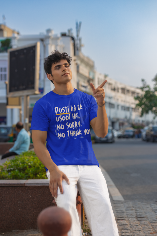 Men Round Neck Royal Blue T Shirt Dosti Ka Usool