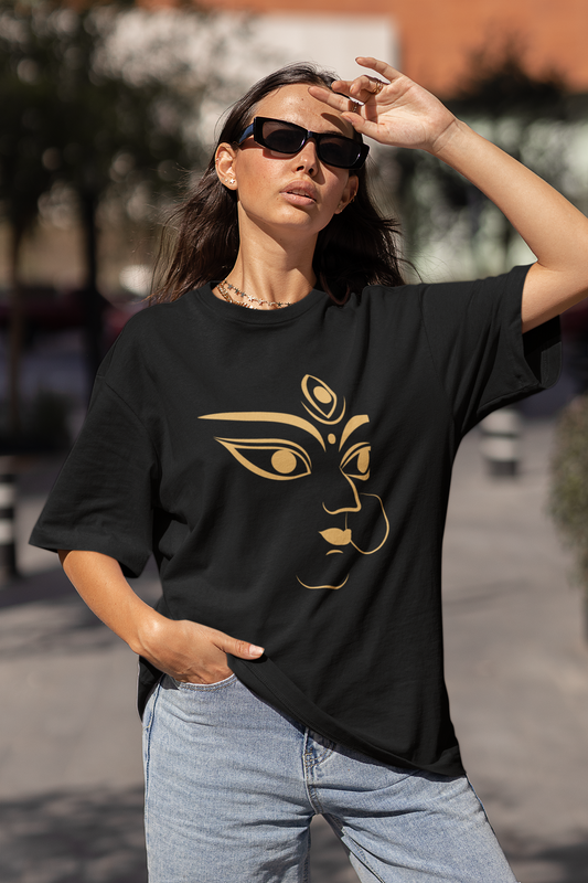 Women Oversized Black T-shirt Durga Mukh