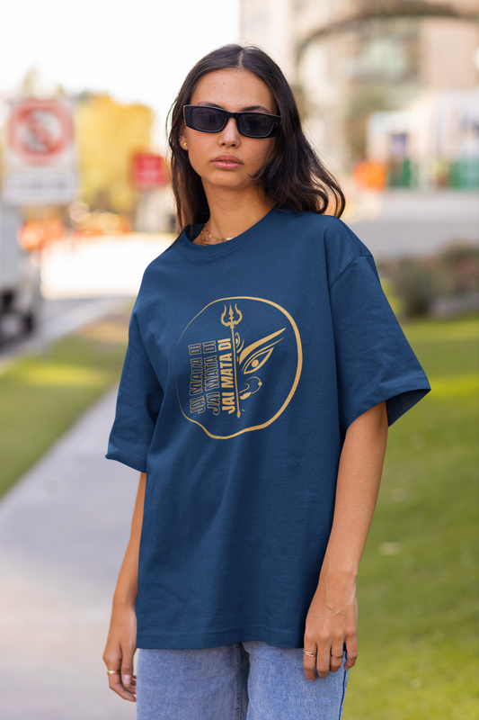 Women Oversized Navy Blue T-shirt Jai Mata Di