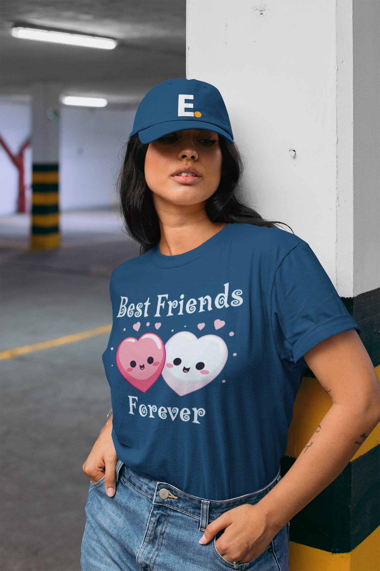 Women Round Neck Navy Blue T Shirt BFF